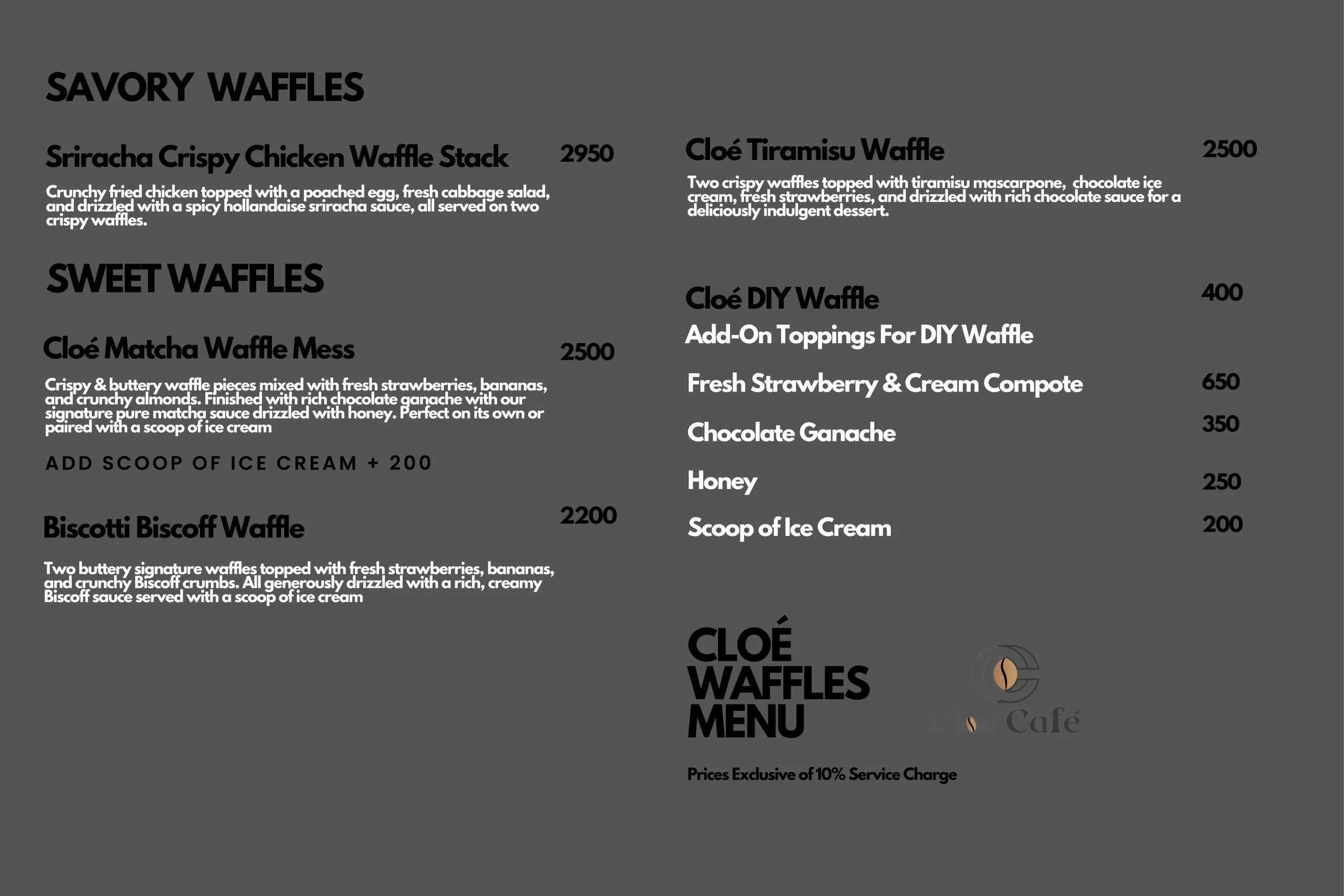CLOÉ WAFFLES MENU